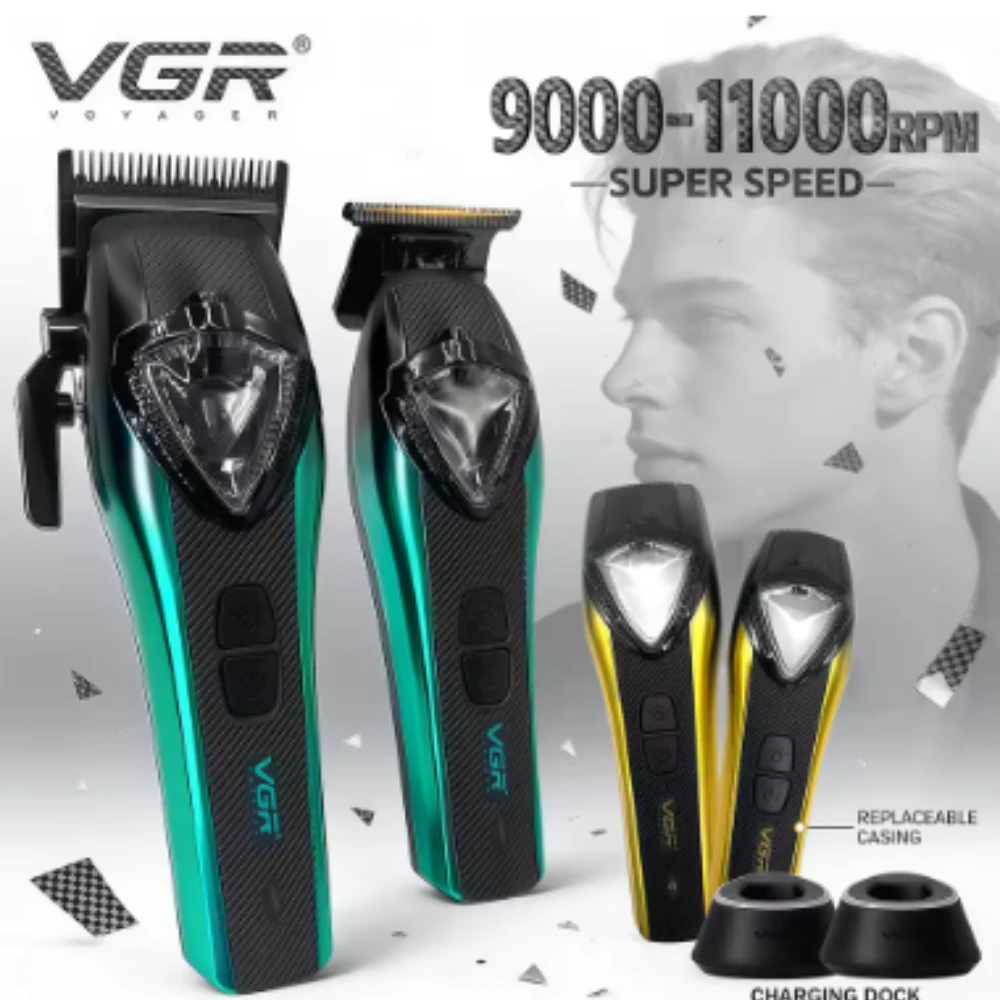 طفم ماكينات VGR حلاقة الشعر رجال مكينه حلاق شعر حلاقة شعر للرجال + ماكينة قص الشعر محرك متجه ماكينة قص الشعر قابلة للتعديل 11000 دورة