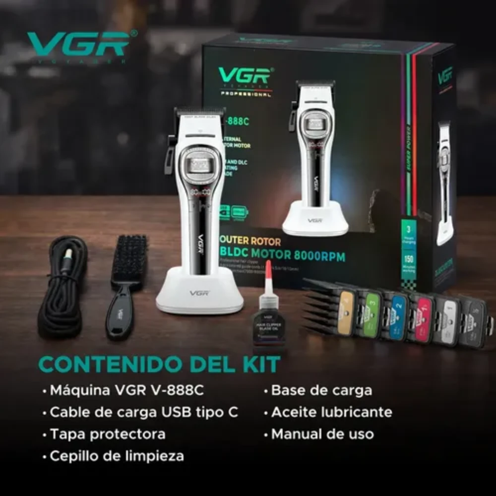 ماكينة حلاقة احترافية VGR V-888C مناسبة للحلاقين والاستخدام المنزلي، بتجمع بين القوة والدقة وسهولة الاستخدام.