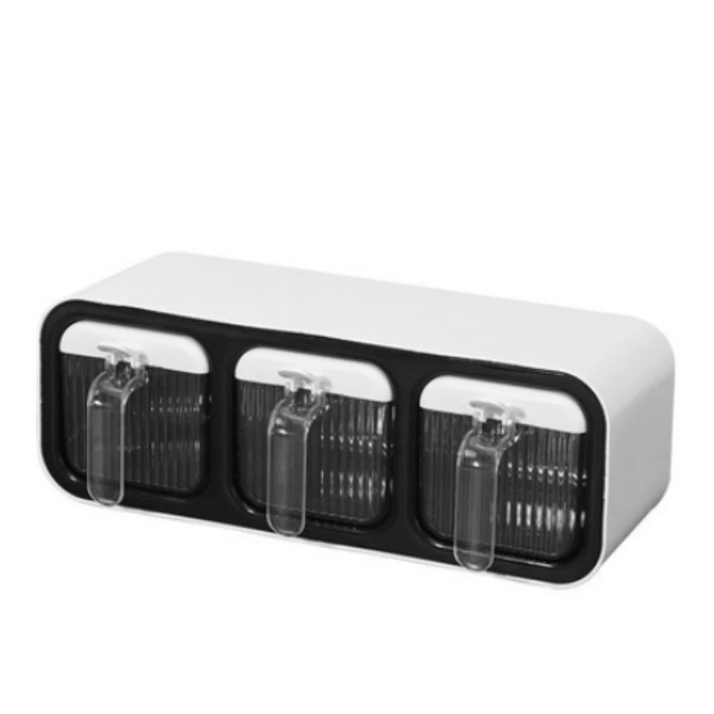 رف توابل جداري متعدد الوظائف للمطبخ: تركيب بدون مسامير، تصميم متعدد الأقسام، مقاوم للرطوبة والهواء. مساعد رائع لتخزين أدوات المطبخ، وحدة واحدة، لون أبيض بثلاثة أقسام.
