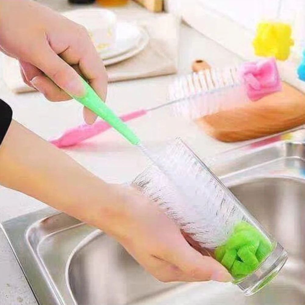 فرشاة تنظيف الزجاجات وزجاجات الرضاعة 2 في 1 يد خشب