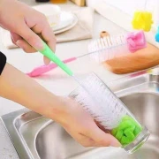 فرشاة تنظيف الزجاجات وزجاجات الرضاعة 2 في 1 يد خشب