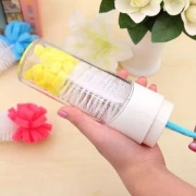 فرشاة تنظيف الزجاجات وزجاجات الرضاعة 2 في 1 يد خشب