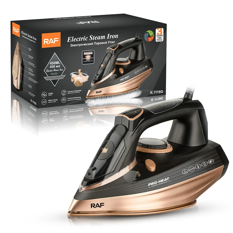 مكواة بخار كهربائية منزلية RAF R.1119G - مكواة بخار قوية بقدرة 2200 واط، قاعدة سيراميك، قاعدة سيراميك(ضمان 3 سنوات)