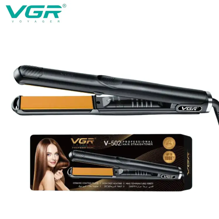 مكواة فرد شعر VGR V-502 الاحترافية – سيراميك رطبة وجافة بتقنية الأشعة تحت الحمراء، تحكم رقمي 1080°F، تصميم مضاد للحروق، لون أسود