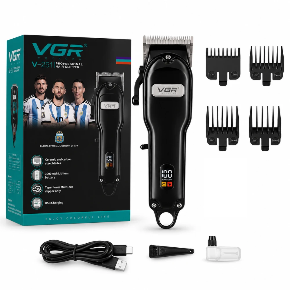 VGR ماكينة قص الشعر V-251 الحلاقية – كهربائية قابلة للشحن ولاسلكية، احترافية لتصفيف الشعر الرجالي