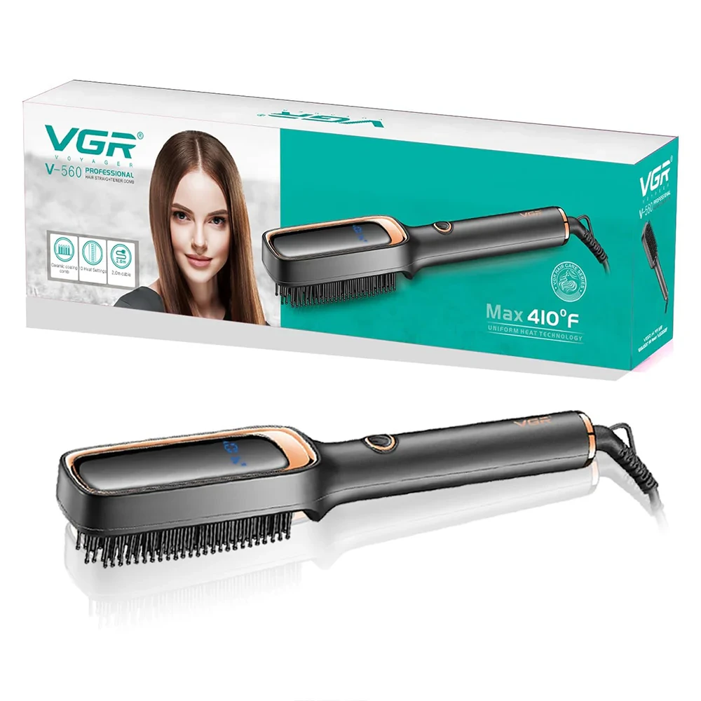 مشط فرد الشعر الاحترافي VGR V-560 - طلاء سيراميك، 10 إعدادات للحرارة