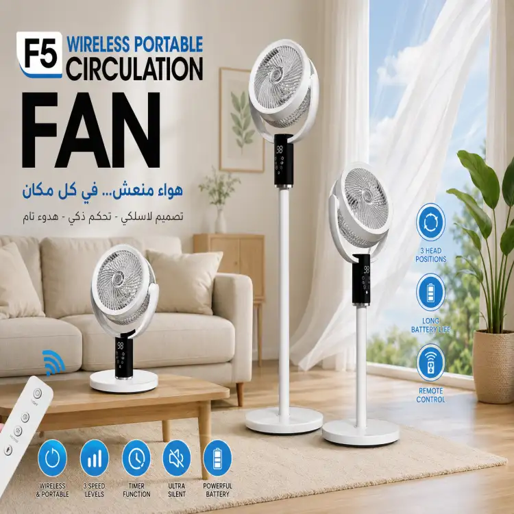 مروحة تدوير الهواء اللاسلكية المحمولة متعددة الوظائف F5