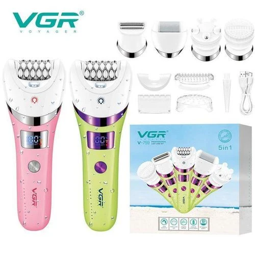 ماكينة حلاقة الشعر الكهربائية V-759 في جي ار لإزالة الشعر، أجهزة العناية الشخصية، ماكينة تشذيب الجسم 5 في 1، مزيل شعر مقاوم للماء للنساء