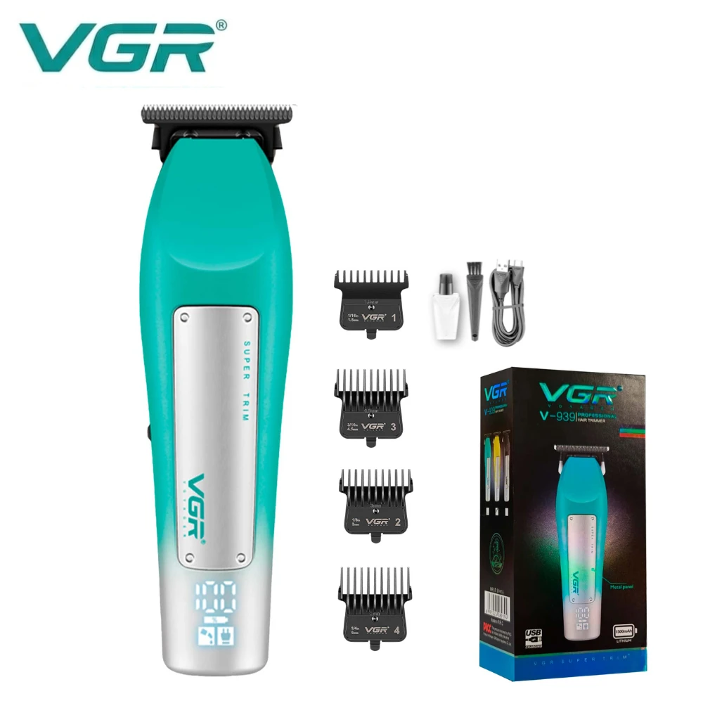 ماكينة حلاقه احترافيه من VGR قابلة لإعادة الشحن عبر منفذ USB مع شاشة LED  باللون الأخضر V-939