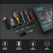 ماكينة حلاقة الشعر VGR 668T للرجال، حلاقة اللحية للرجال، لاسلكية، بمحرك Vector بسرعة 11000 دورة في الدقيقة، شفرة سيراميك DLC على شكل حرف T، طقم عناية شخصية USB-C ببطارية 2500 مللي أمبير