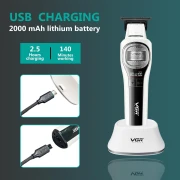 ماكينة حلاقة الشعر VGR 888T للرجال، شفرة على شكل حرف T، 8000 دورة في الدقيقة، شفرة مطلية بطبقة DLC| حلاقة دقيقة لاسلكية؛ شاشة LED؛ إضاءة مدمجة؛ بطارية 2000 مللي أمبير؛ قاعدة شحن USB؛