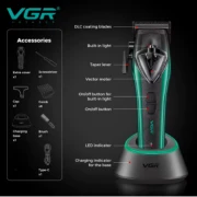 ماكينة حلاقة شعر احترافية VGR  ماكينة قابلة للتعديل محرك فيكتور 11000 دورة في الدقيقة لاسلكية قص الشعر شفرة مطلية بالكربون الشبيه بالألماس ماكينة حلاقة للرجال V-883C