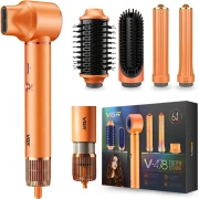 فرشاه  تصفيف الشعر VGR V-478  بقوة 1300 واط، مجفف شعر وفرشاة دائرية، 3 سرعات و4 مستويات حرارة، مكواة تجعيد مع جزء خلفي قابل للإزالة، برتقالي (6 في 1 )