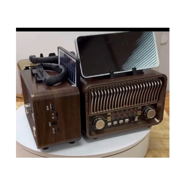 راديو M-1232 BT ريترو محمول يعمل بالطاقة الشمسية مع بلوتوث ومنفذ USB، بني اللون