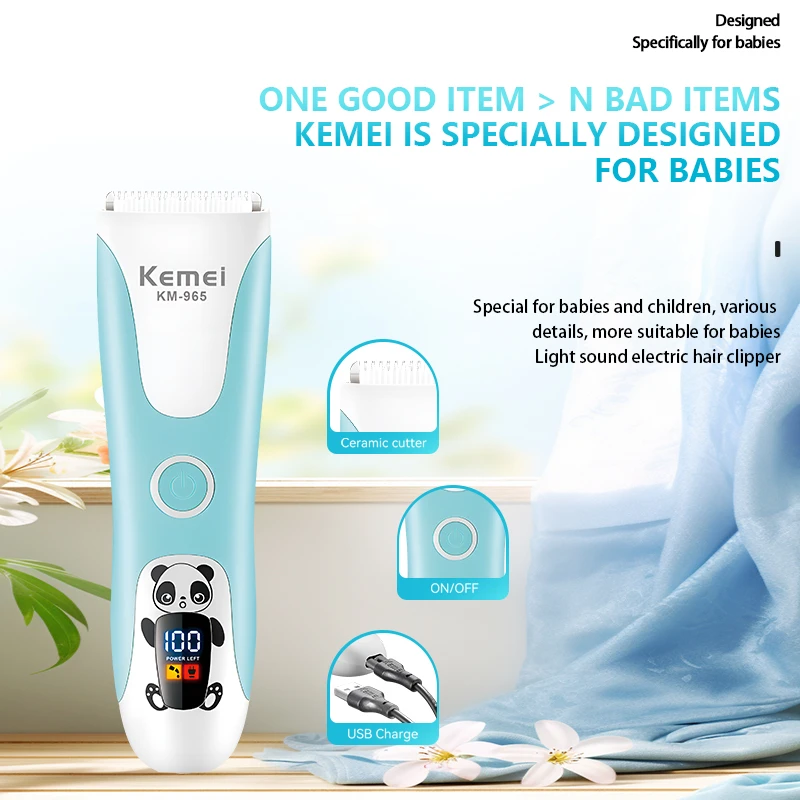 ماكينة قص شعر الأطفال Kemei KM-965 IPX6، صامتة.