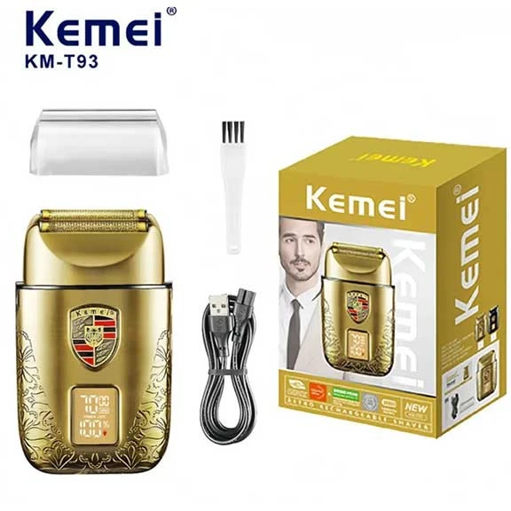 ماكينة حلاقة كهربائية معدنية KM-T93 مزودة بشاشة عرض LED قابلة لإعادة الشحن، ماكينة حلاقة شعر اللحية والرأس الأصلع للرجال، متعددة الألوان