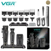 طقم ماكينة حلاقة الشعر الكهربائية VGR V-197 S3 ، لقص الشعر وحلاقته وتشذيب شعر الجسم، يتضمن قاعدة شحن وأمشاطًا وأمشاطًا واقية، هدية رائعة للرجال- أسود