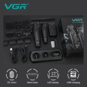 طقم ماكينة حلاقة الشعر الكهربائية VGR V-197 S3 ، لقص الشعر وحلاقته وتشذيب شعر الجسم، يتضمن قاعدة شحن وأمشاطًا وأمشاطًا واقية، هدية رائعة للرجال- أسود