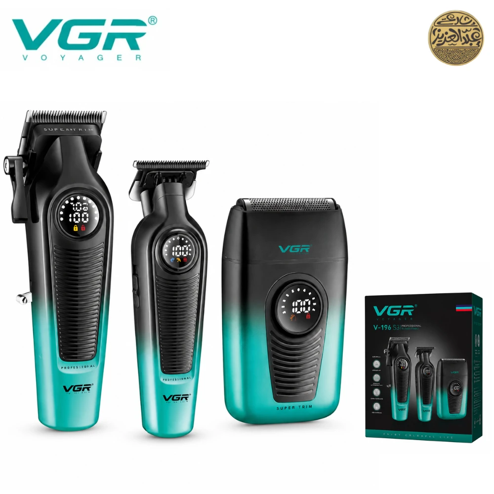 طقم ماكينة حلاقة الشعر الكهربائية VGR V-196 S3 ، لقص الشعر وحلاقته وتشذيب شعر الجسم، يتضمن قاعدة شحن وأمشاطًا وأمشاطًا واقية، هدية رائعة للرجال