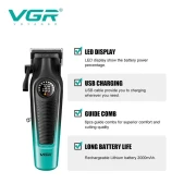 طقم ماكينة حلاقة الشعر الكهربائية VGR V-196 S3 ، لقص الشعر وحلاقته وتشذيب شعر الجسم، يتضمن قاعدة شحن وأمشاطًا وأمشاطًا واقية، هدية رائعة للرجال