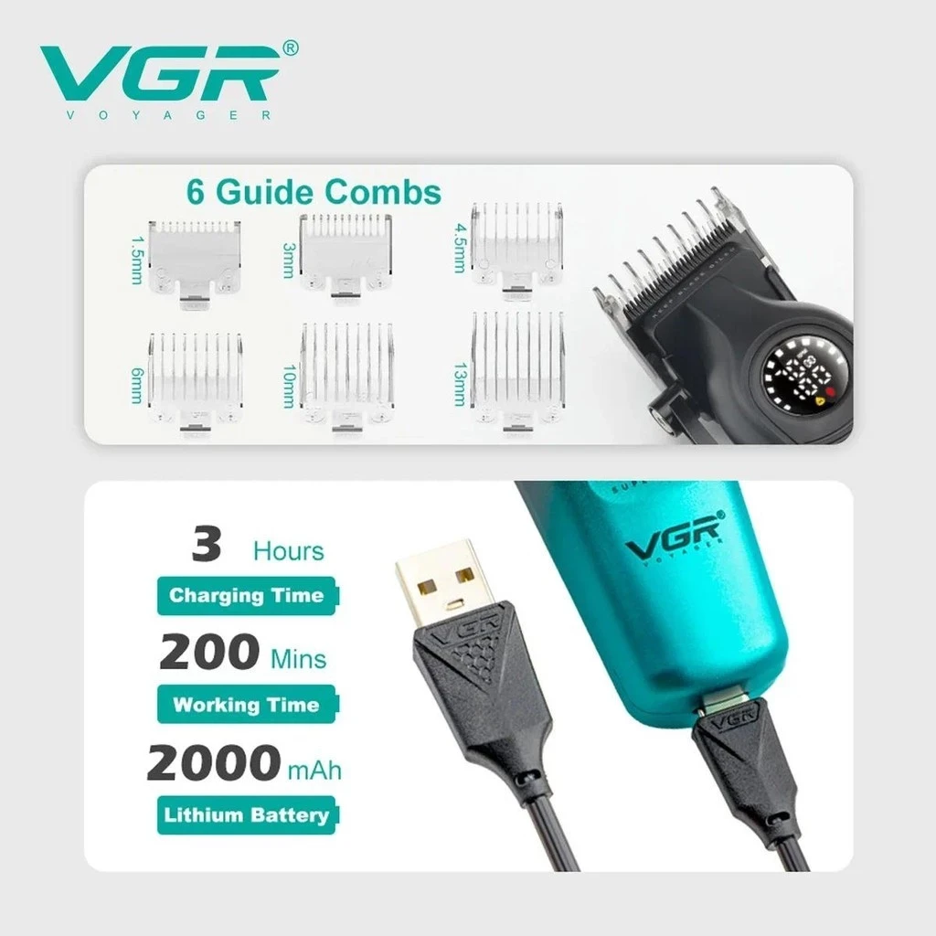 طقم ماكينة حلاقة الشعر الكهربائية VGR V-196 S3 ، لقص الشعر وحلاقته وتشذيب شعر الجسم، يتضمن قاعدة شحن وأمشاطًا وأمشاطًا واقية، هدية رائعة للرجال