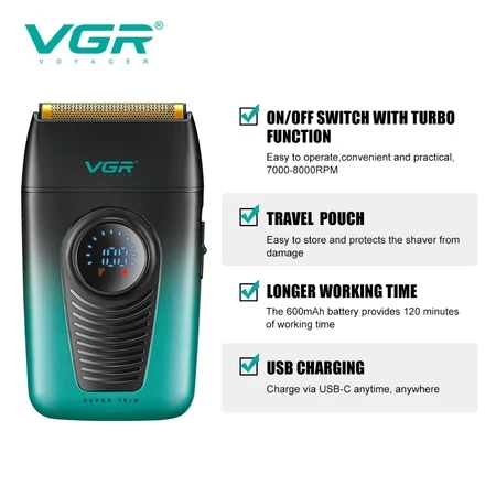 طقم ماكينة حلاقة الشعر الكهربائية VGR V-196 S3 ، لقص الشعر وحلاقته وتشذيب شعر الجسم، يتضمن قاعدة شحن وأمشاطًا وأمشاطًا واقية، هدية رائعة للرجال