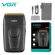 ماكينة حلاقة كهربائية للرجال VGR ، قابلة لإعادة الشحن عبر منفذ USB، قادرة على حلاقة وتشذيب السوالف، تصميم غير لامع، هدية رائعة للرجال ، لون أسود V-397