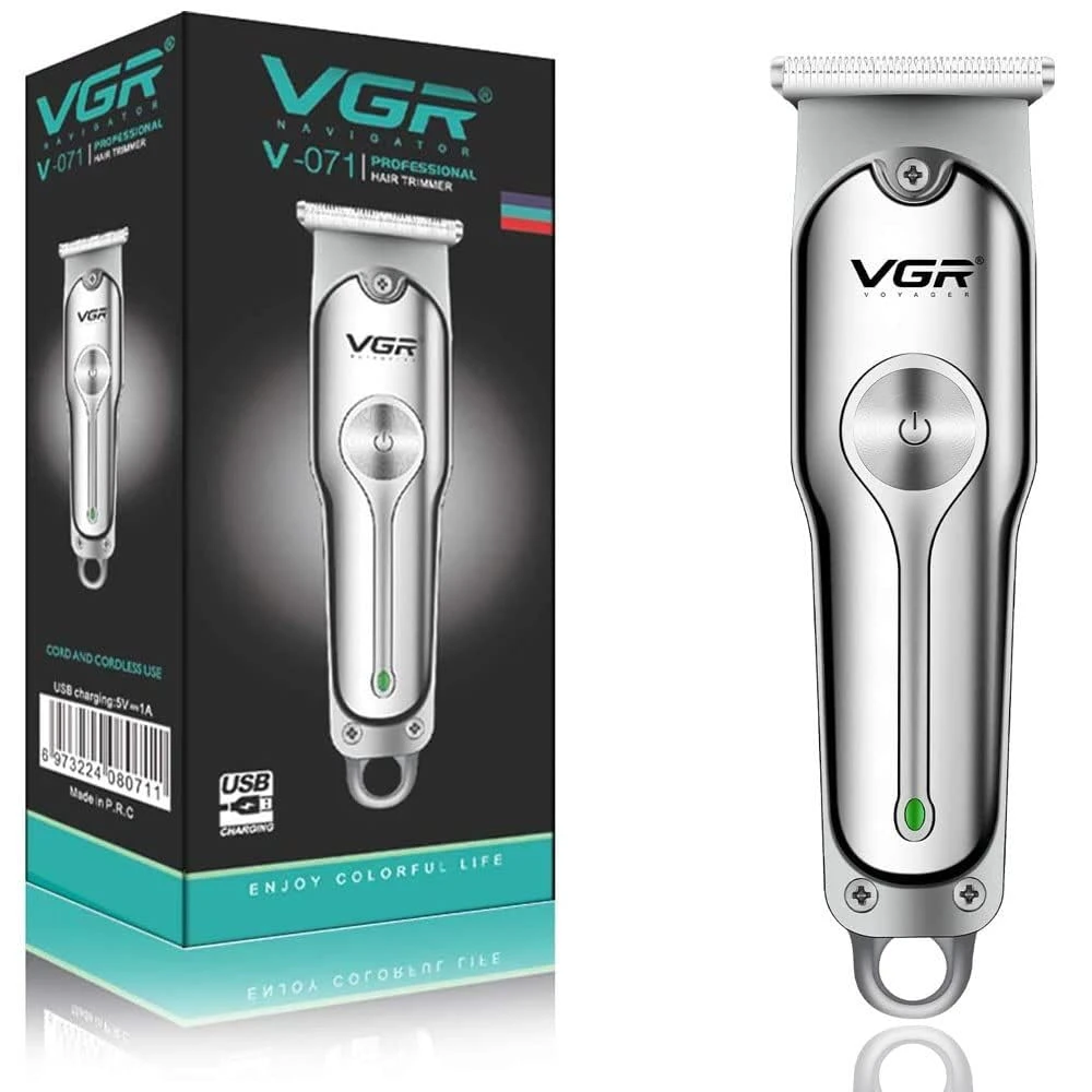 ماكينة تشذيب الشعر الاحترافية من في جي ار - V-071 من الفولاذ مقاوم للصدأ بشحن USB مع 3 أمشاط