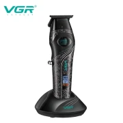 ماكينة حلاقة الشعر الاحترافية VGR V-857T للرجال، شفرات مطلية بالسيراميك وDLC، محرك BLDC بسرعة 9000 دورة في الدقيقة، شاشة LED، بطارية 2500 مللي أمبير- لون أسود