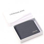 محفظة ثنائية الطي للرجال من كالفن كلاين - جلد أسود مع شعار العلامة التجارية