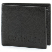 محفظة ثنائية الطي للرجال من كالفن كلاين - جلد اسود مع شعار الماركة