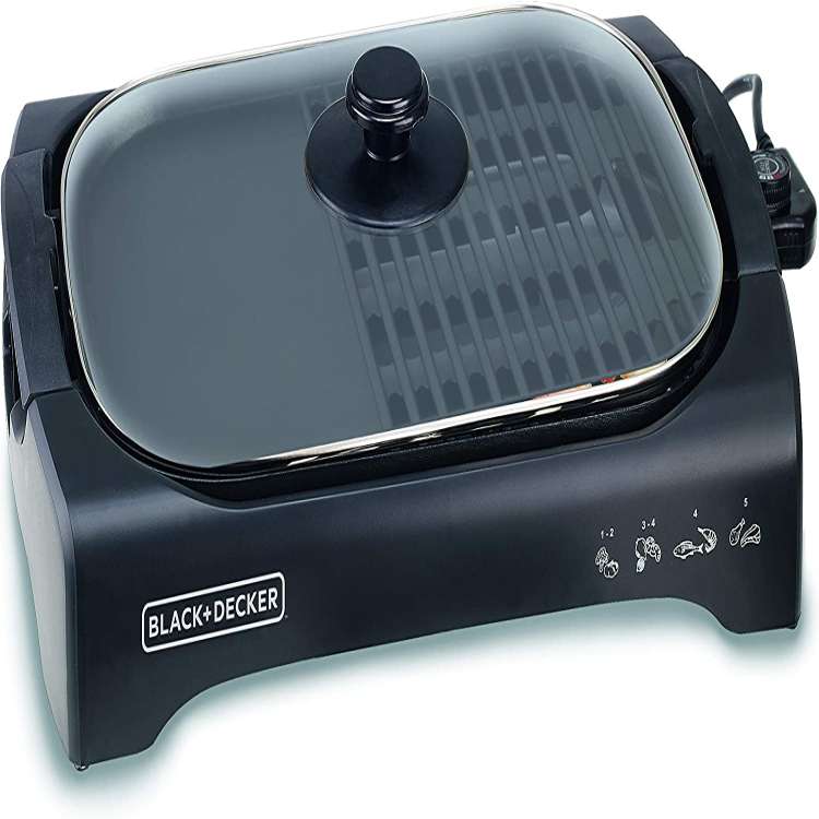 Electric Grill, Open Flat Grill With Glass Lid 2200 W LGM70-B5 Black