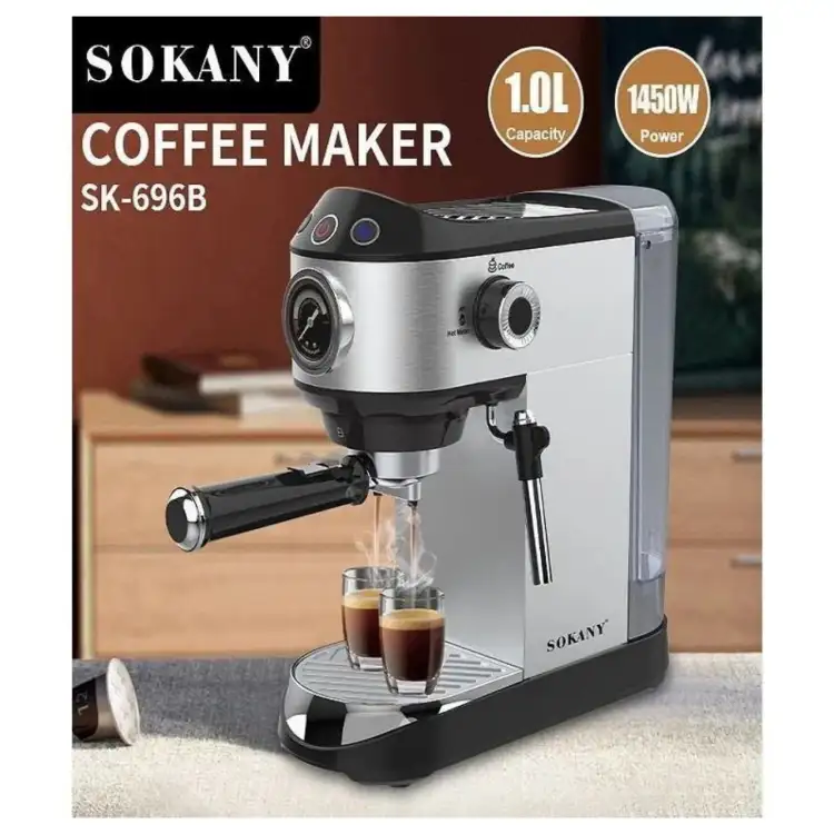 ماكينة تحضير الاسبرسو سوكاني، 1450 وات، فضي - SK-696B