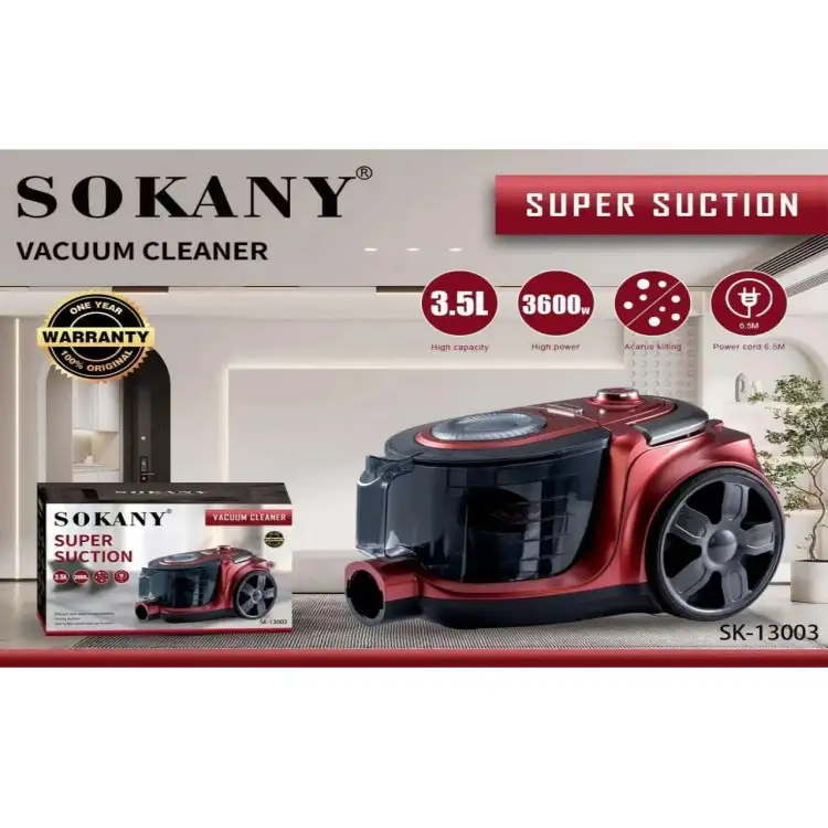 مكنسة كهربائية سوكاني بحاوية بدون كيس، 3600 وات، احمر - SK-13003