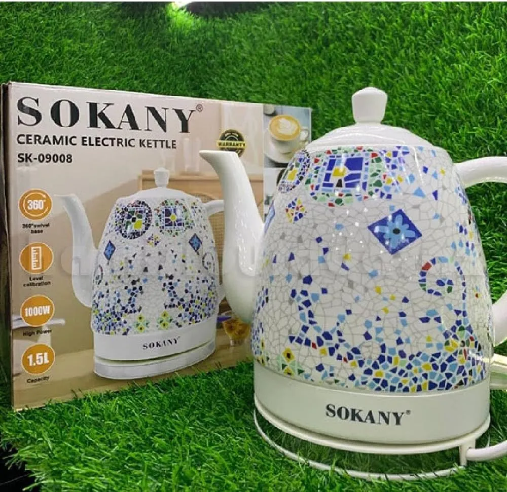 كاتيل كهربائي سوكاني ستانلس ستيل، 1.5 لتر، 1000 وات، ابيض - SK-09008