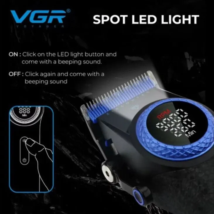 مجموعة قص الشعر الاحترافية 3 في 1 VGR V-STEPLESS Pro - باللون الأزرق