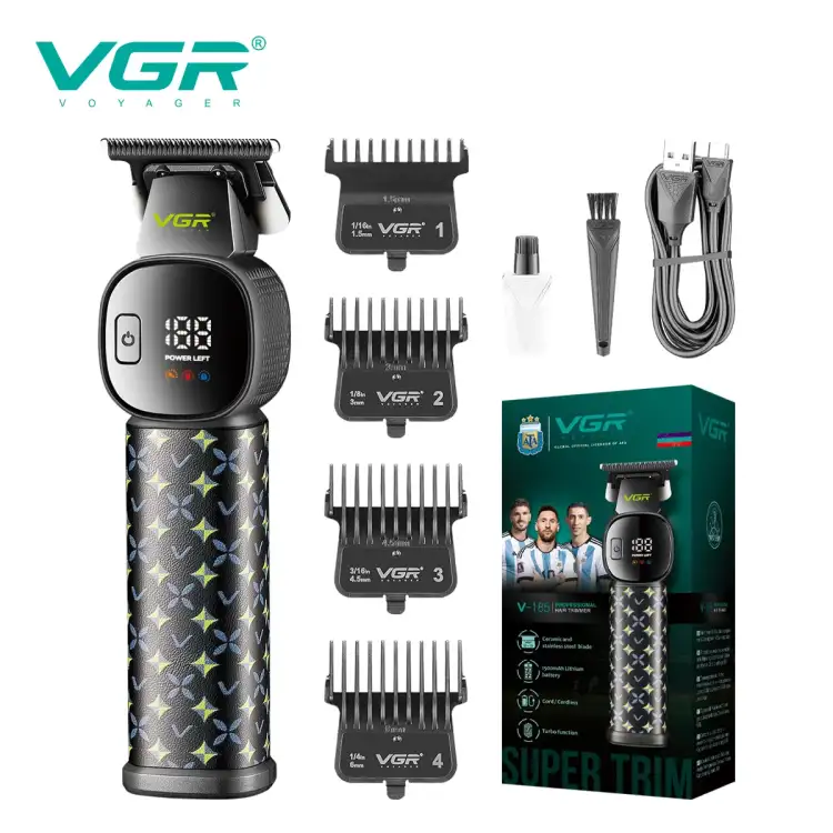 ماكينة حلاقة الشعر الاحترافية VGR V-185 للرجال بشفرات من السيراميك والفولاذ المقاوم للصدأ، محرك 7000 دورة في الدقيقة، قابلة لإعادة الشحن عبر USB