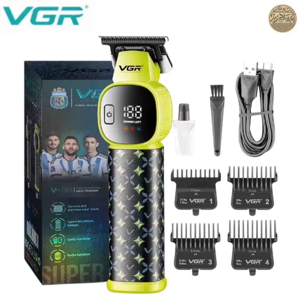 ماكينة حلاقة الشعر الاحترافية VGR V-185 للرجال بشفرات من السيراميك والفولاذ المقاوم للصدأ، محرك 7000 دورة في الدقيقة، قابلة لإعادة الشحن عبر USB