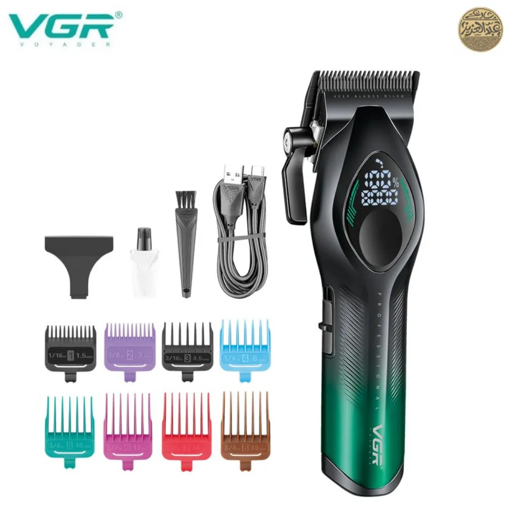 ماكينة حلاقة الشعر الاحترافية VGR V-858C للرجال، شفرات مطلية بالسيراميك وDLC، محرك 8000 دورة في الدقيقة، بطارية ليثيوم 2600 مللي أمبير
