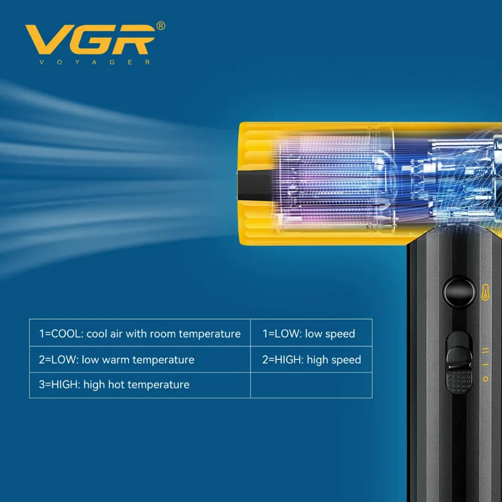 مجفف شعر احترافي VGR V-285 HD للصالونات للرجال والنساء، أصفر