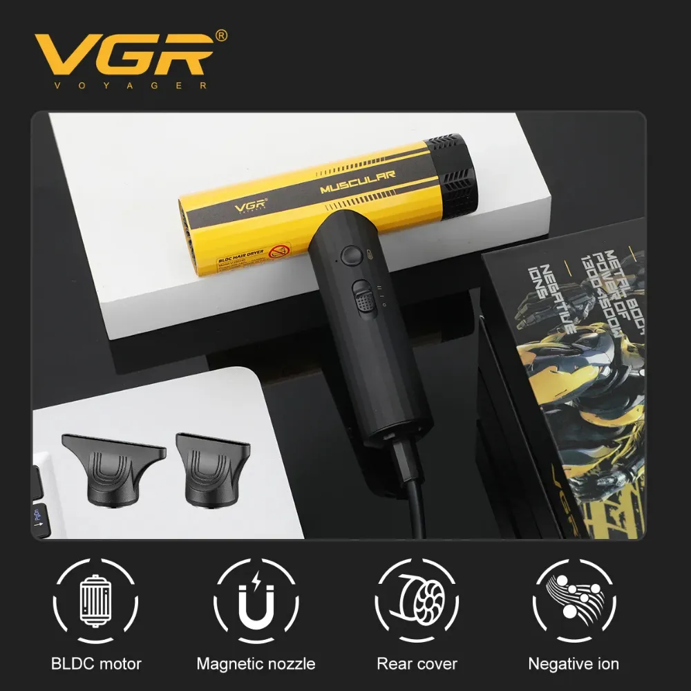 مجفف شعر احترافي VGR V-285 HD للصالونات للرجال والنساء، أصفر