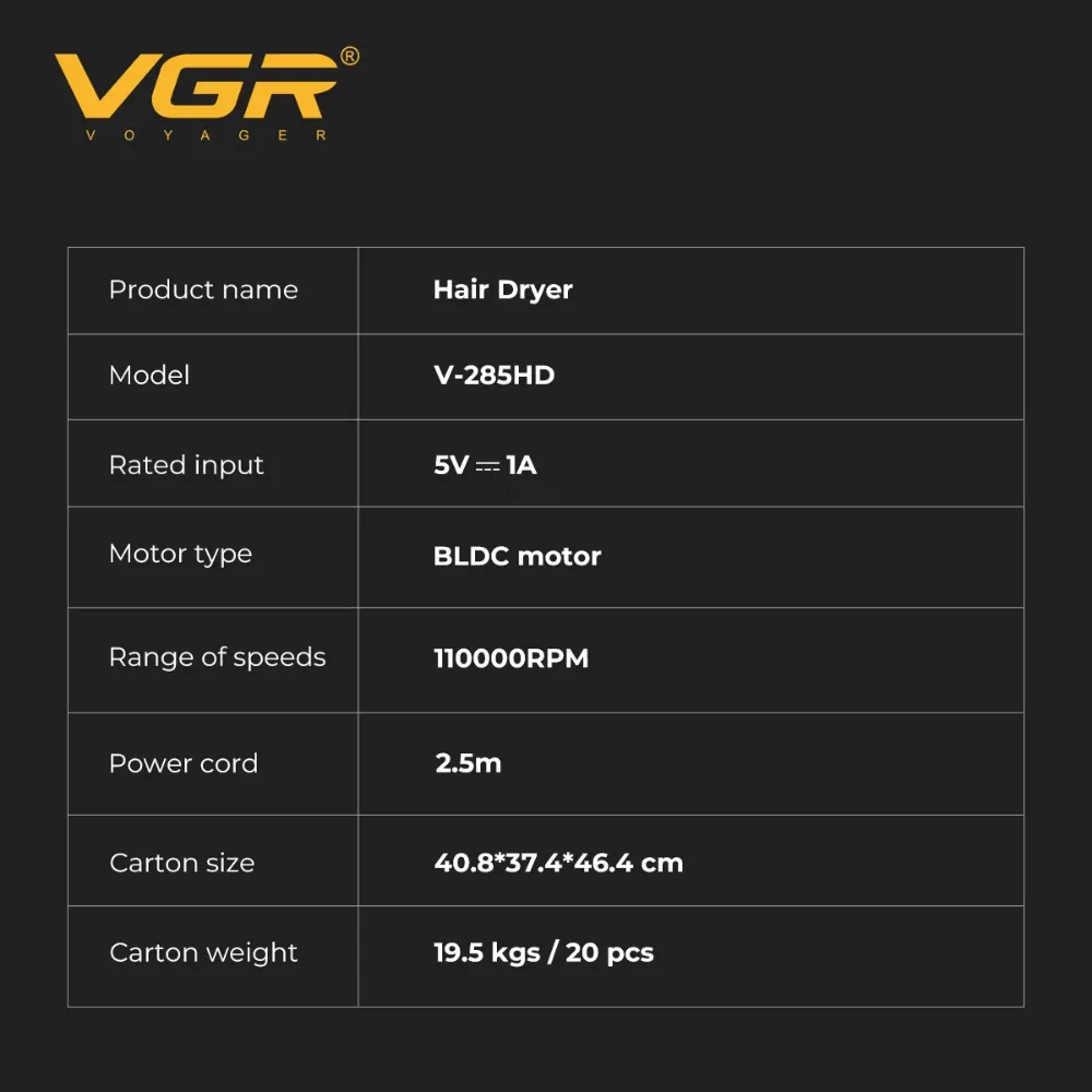 مجفف شعر احترافي VGR V-285 HD للصالونات للرجال والنساء، أصفر