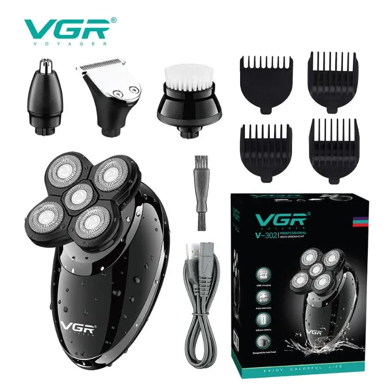 ماكينة حلاقة كهربائية في جي ار دوارة للرجال 4 في 1، أسود - V-302