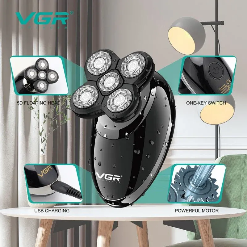 ماكينة حلاقة كهربائية في جي ار دوارة للرجال 4 في 1، أسود - V-302