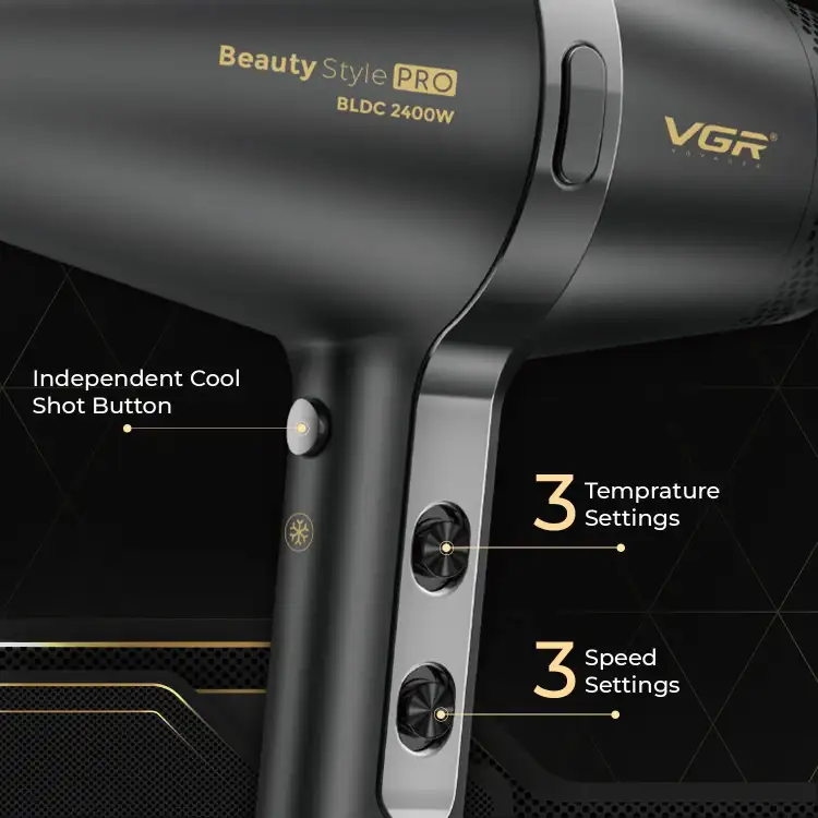 مجفف شعر في جي ار بروفيشنال V-409 - موزع شعر عالمي - لون اسود