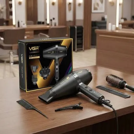 مجفف شعر في جي ار بروفيشنال V-409 - موزع شعر عالمي - لون اسود