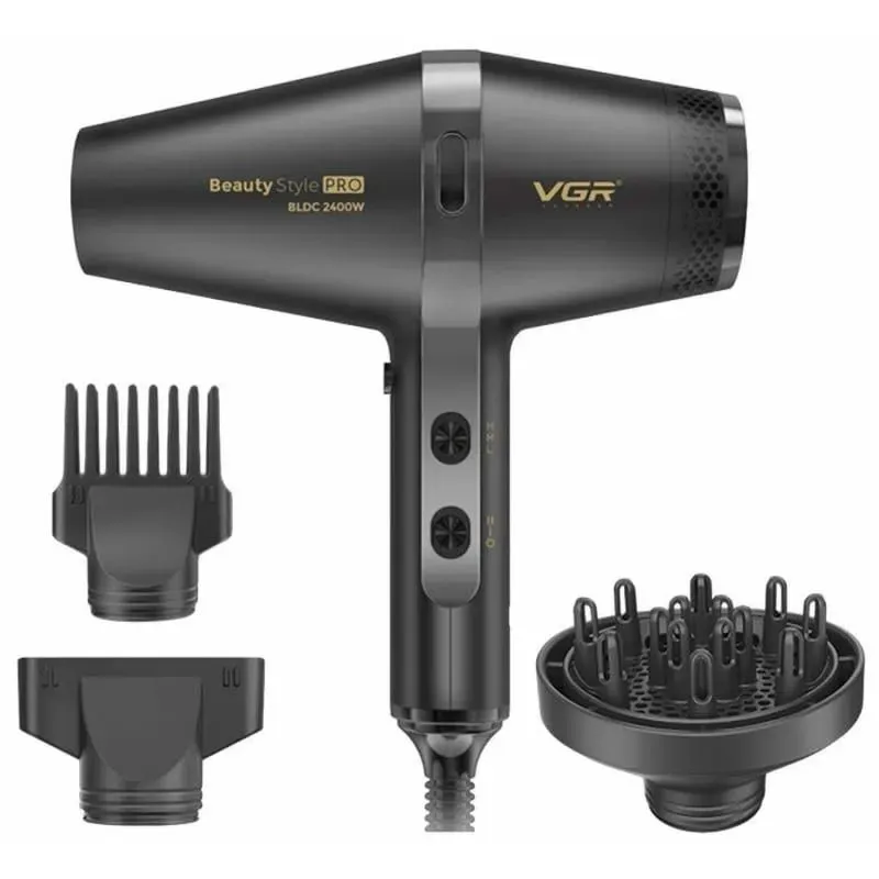 مجفف شعر في جي ار بروفيشنال V-409 - موزع شعر عالمي - لون اسود
