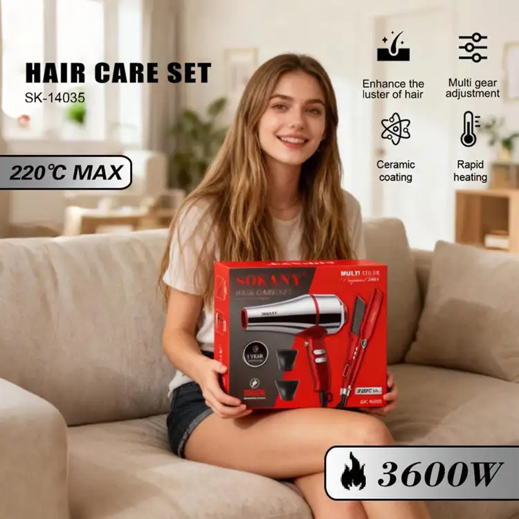 مجموعة العناية بالشعر الاحترافية ، مجفف شعر 3600 واط +مكواة فرد شعر سيراميك SK-14035