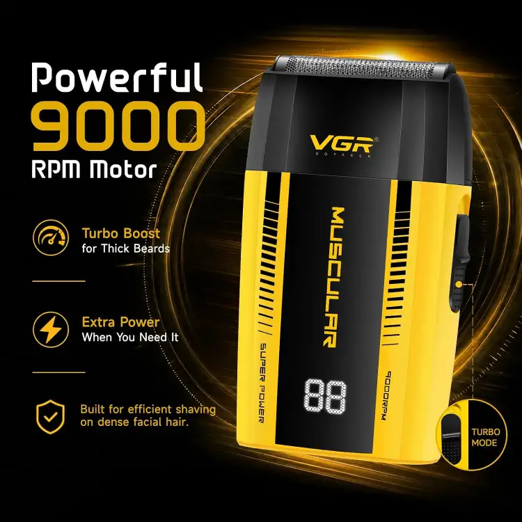 ماكينة حلاقة VGR للرجال بنظام الرقاقة المعدنية، محرك تيربو بسرعة 9000 دورة في الدقيقة، رقاقة حلاقة أحادية، وهيكل معدني V-285 S