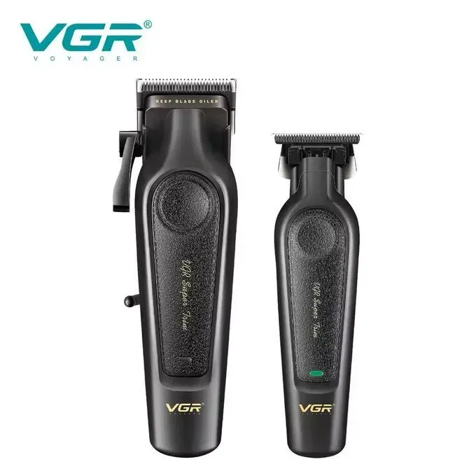 مجموعة ماكينة حلاقة وتشذيب الشعر في جي ار بروفيشنال قابلة للشحن، اسود - V-197 & V-995